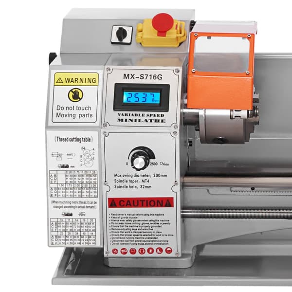 800W 150-2500 rpm 7''x16'' borstlös mini metallsvarv, direktdriven motor, kontinuerligt variabel, förbättrad säkerhet, hållbar