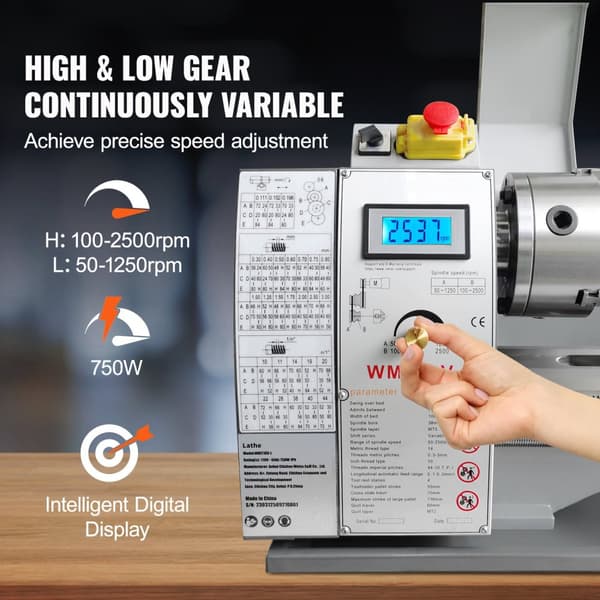 750W 50-2500 rpm 8,3" x 29,5" tung metallsvarv med digital display, borstlös motor, exakt hastighetsreglering, förbättrad säkerhet