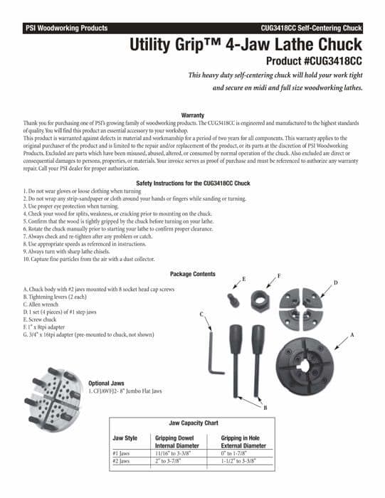 Psi träsvarv i trä - CUG3418CC - chucksystem med 4 käftar