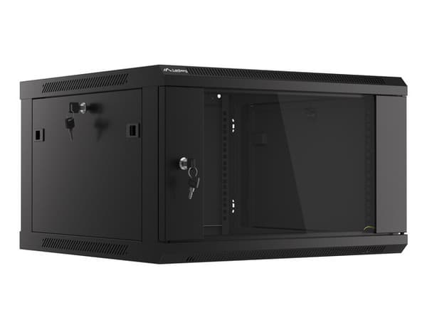 Lanberg wall-mounted installation rack cabinet 19'' 6U 600x600mm black (glass door)
