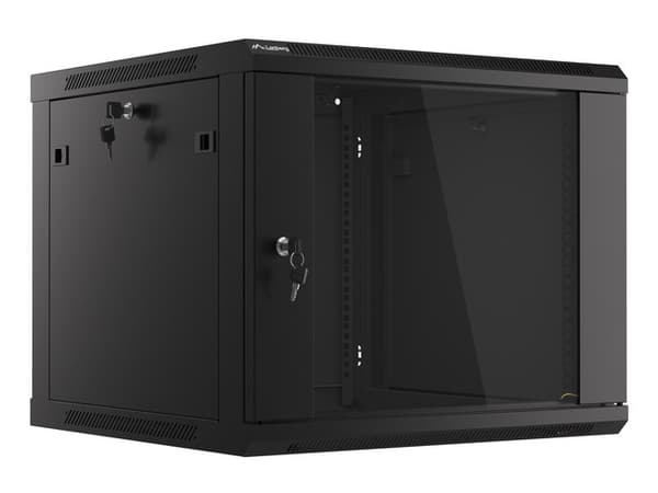 Lanberg wall-mounted installation rack cabinet 19'' 9U 600x600mm black (glass door)