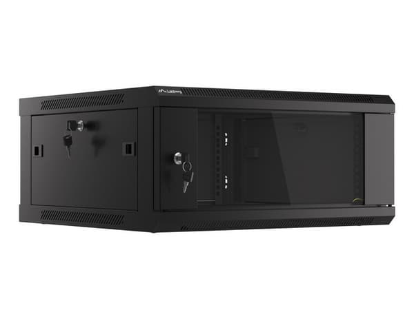 Lanberg wall-mounted installation rack cabinet 19'' 4U 600x600mm black (glass door)