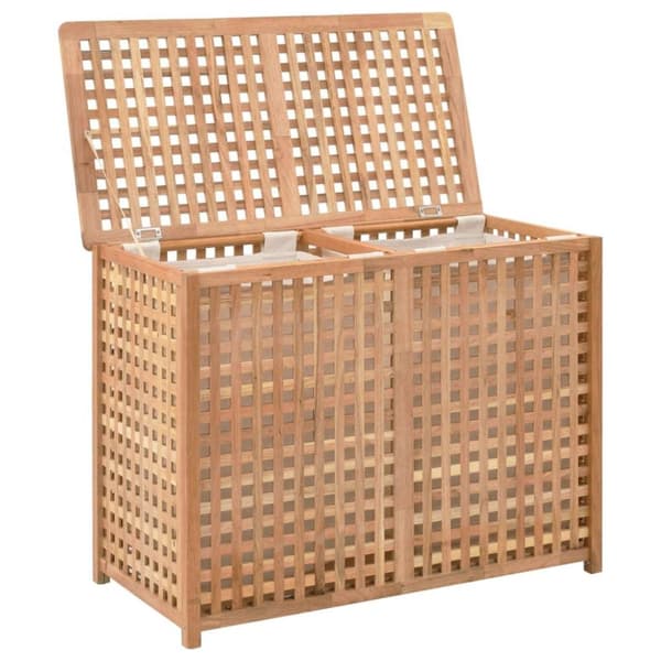 vidaXL vasketøjskurv 87,5x46x67 cm massivt valnøddetræ