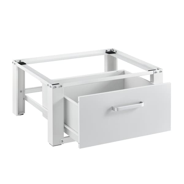 [en.casa]® Tvättmaskinstativ-Förhöjningssockel-med utdragbar låda-63x54x31cm-stål-vit-max150kg