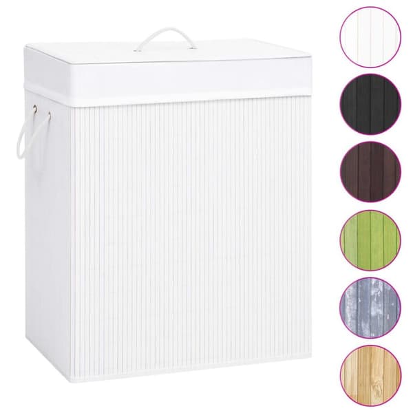 vidaXL Bambu pyykkikori 2 osiota valkoinen 100 l