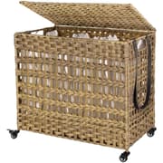Nancy's håndvævede 143L vasketøjskurv - 3 rum - opbevaringskurv - aftagelige belægningsposer - Naturall/White/Grå - 66 x 35 x 60,5 cm