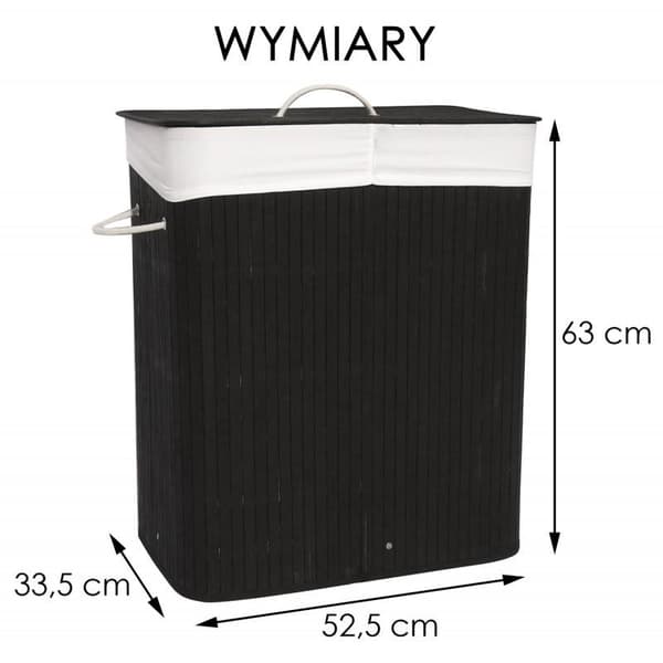 Vasketøjskurv - 2 rum - 100 L - 52,5x33,5x63 cm - sort bambus