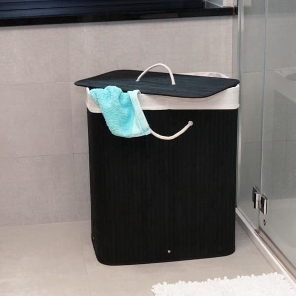 Vasketøjskurv - 2 rum - 100 L - 52,5x33,5x63 cm - sort bambus