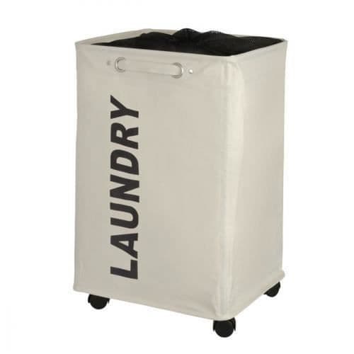 WENKO Tvättkorg Quadro "Laundry", Tvättkorg med hjul och bärhandtag, Kapacitet 79L, Polyester, beige
