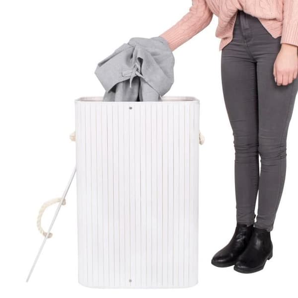 Tvätthink - SPRINGOS - 72L - Naturligt bambu - Vit - Modern skandinavisk stil
