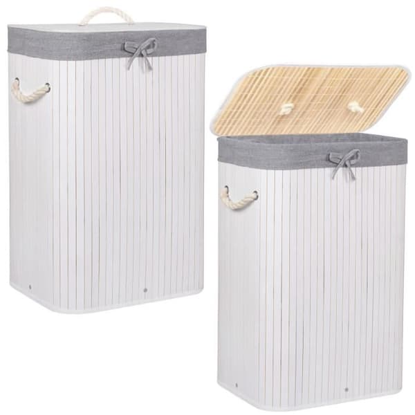 Tvätthink - SPRINGOS - 72L - Naturligt bambu - Vit - Modern skandinavisk stil