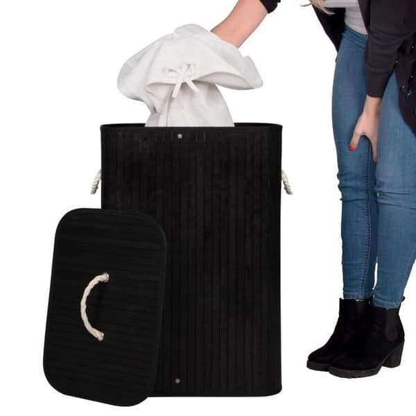 SPRINGOS® 72L bambu tvättkorg - svart