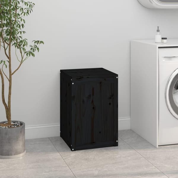 vidaXL Tvättkorg svart 44x44x66 cm massiv furu