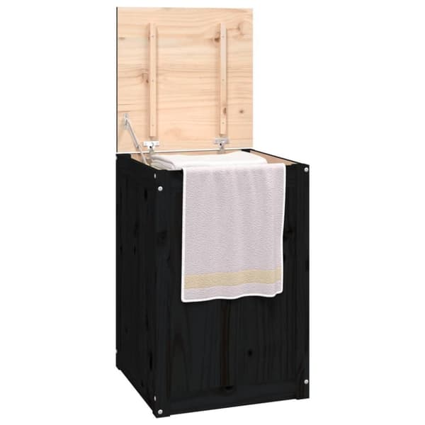 vidaXL Tvättkorg svart 44x44x66 cm massiv furu