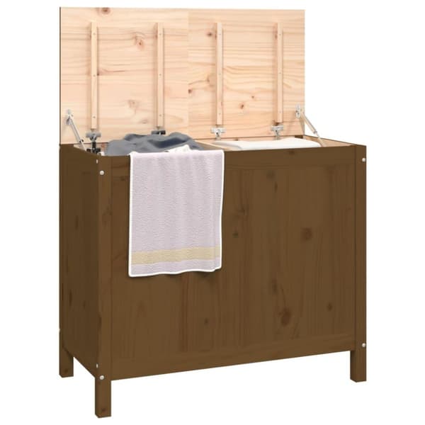 vidaXL vasketøjskurv 88,5x44x76 cm massivt fyrretræ gyldenbrun