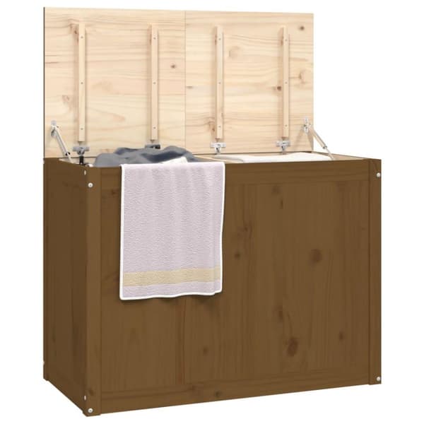 vidaXL vasketøjskurv 88,5x44x66 cm massivt fyrretræ gyldenbrun