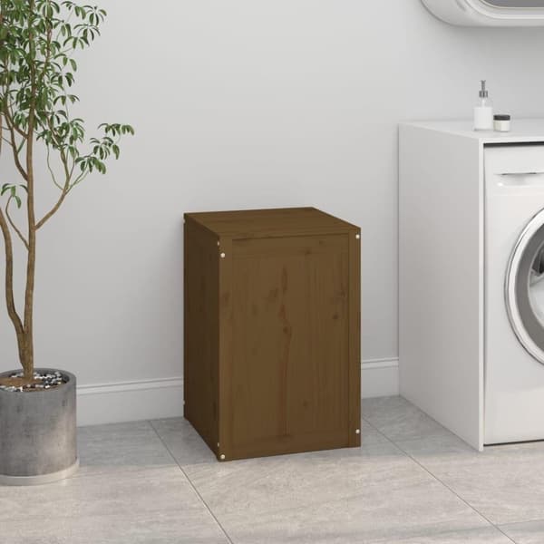 vidaXL vasketøjskurv 44x44x66 cm massivt fyrretræ gyldenbrun