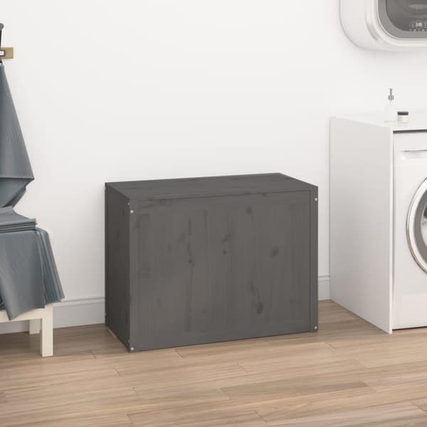 vidaXL vasketøjskurv 88,5x44x66 cm massivt fyrretræ grå