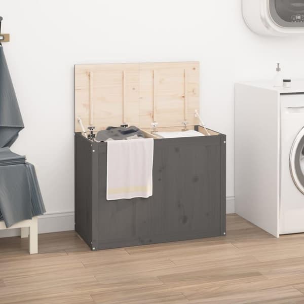vidaXL vasketøjskurv 88,5x44x66 cm massivt fyrretræ grå