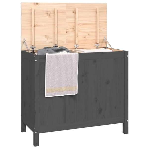 vidaXL vasketøjskurv 88,5x44x76 cm massivt fyrretræ grå