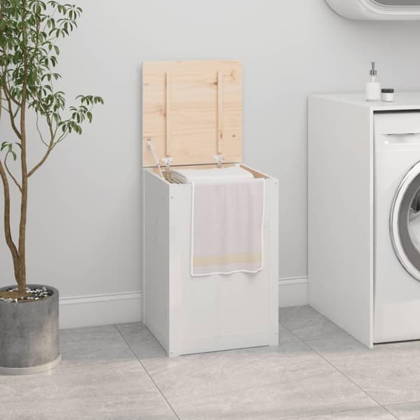 vidaXL vasketøjskurv 44x44x66 cm massivt fyrretræ hvid