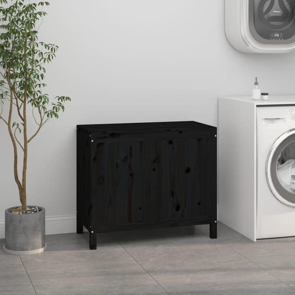 vidaXL vasketøjskurv 88,5x44x76 cm massivt fyrretræ sort