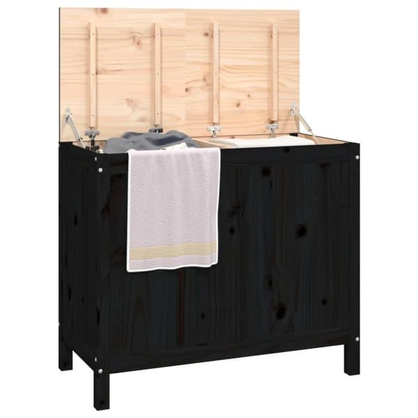 vidaXL vasketøjskurv 88,5x44x76 cm massivt fyrretræ sort