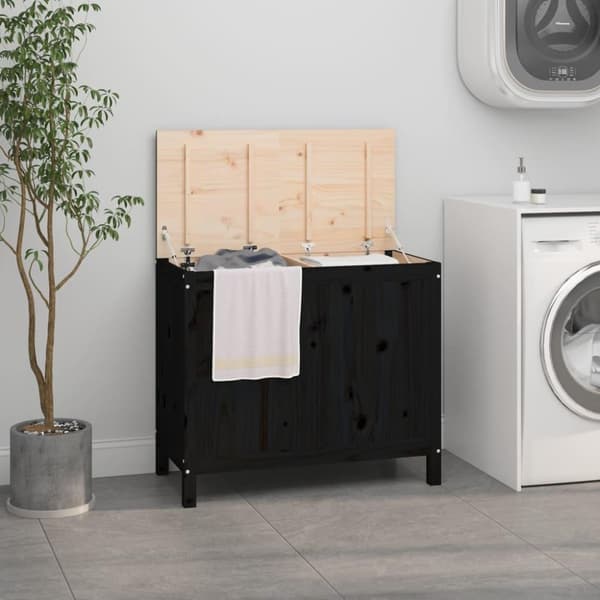 vidaXL vasketøjskurv 88,5x44x76 cm massivt fyrretræ sort