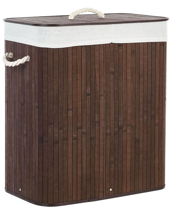 Kori tumma puu 50 x 60 x 30 cm bambu irrotettava sisäkangas kannellinen kaksiosainen boho