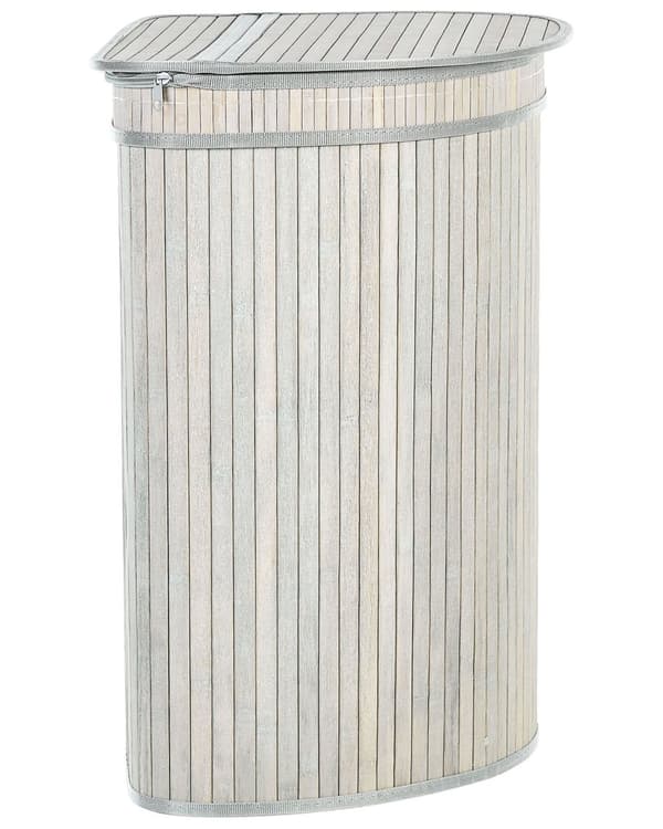 Kori harmaa 42 x 60 x 30 cm bambu irrotettava sisäkangas kannellinen kolmio boho
