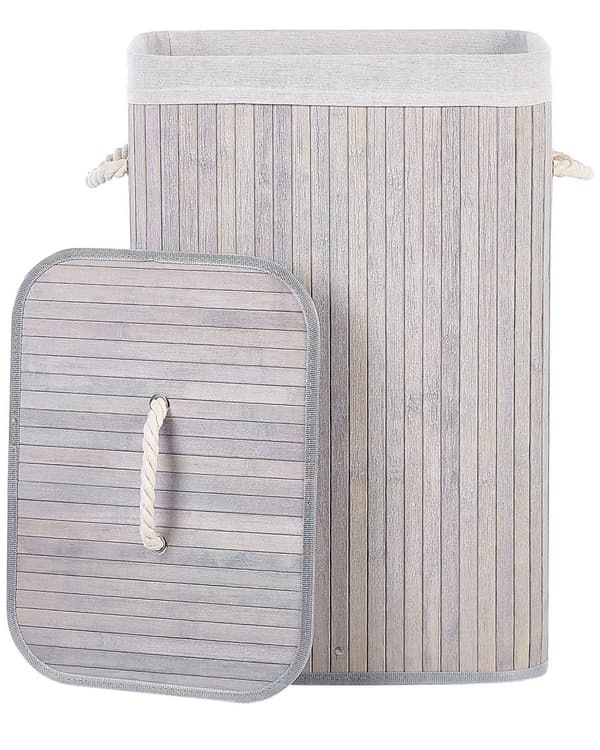 Förvaringskorg Ljusgrå Bambu med Lock Tvättkorg Boho Praktiska tillbehör Sovrum Vardagsrum