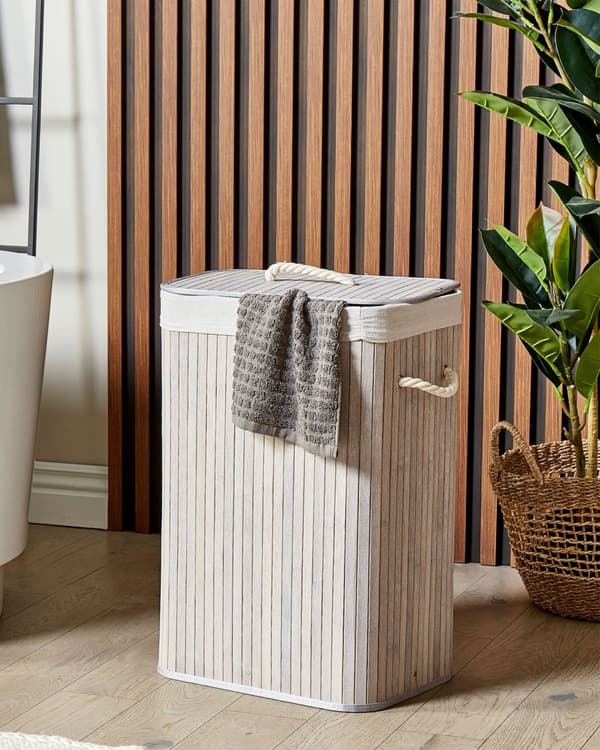 Förvaringskorg Ljusgrå Bambu med Lock Tvättkorg Boho Praktiska tillbehör Sovrum Vardagsrum