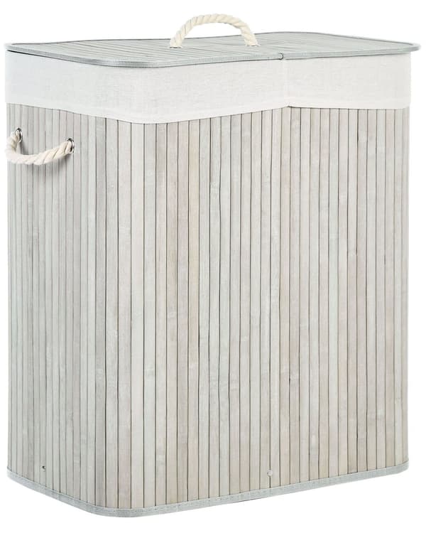 Korg med Lock Grå Bambu Tvättkorg 2-delar med Rephandtag