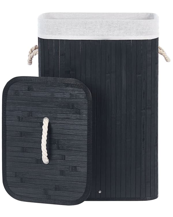 Förvaringskorg Svart Bambu med Lock Tvättkorg Boho Praktiska tillbehör Sovrum Vardagsrum