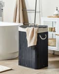 Pikkukuva 2 / 7: Säilytyskori musta bambu kannella korkea pyykkikori sisäverhoilulla boho-tyyli