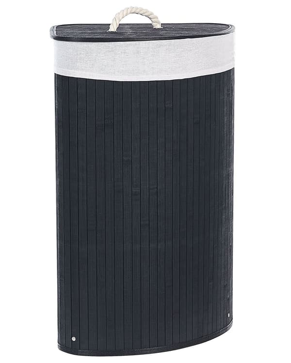 Säilytyskori musta bambu kannella 60 cm korkea pyykkikori boho-tyyli