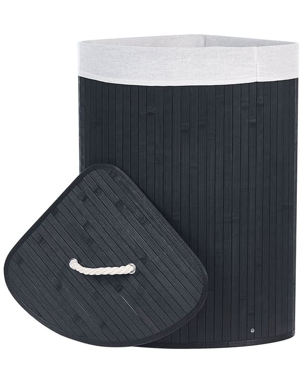 Säilytyskori musta bambu kannella 60 cm korkea pyykkikori boho-tyyli