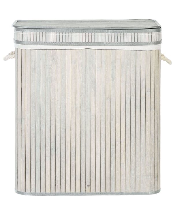 Kurv Grå Bambus 60 cm Lokk med glidelås Håndtak 2 rom Boho Oppbevaring Skittentøyskurv Praktisk Tilbehør