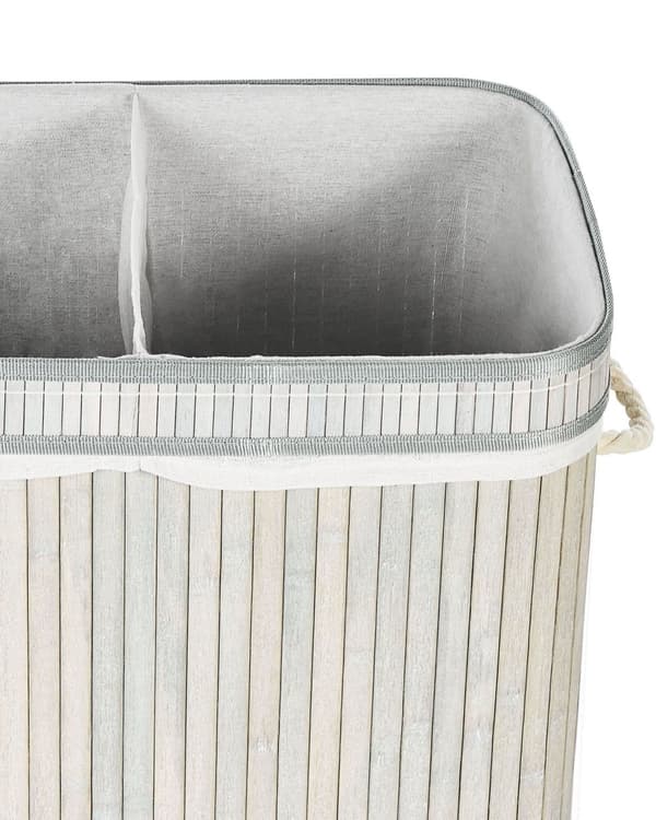 Kurv Grå Bambus 60 cm Lokk med glidelås Håndtak 2 rom Boho Oppbevaring Skittentøyskurv Praktisk Tilbehør