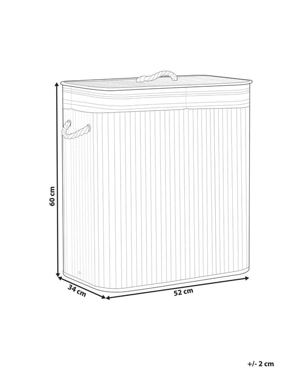 Kurv Lyst tre Bambus 60 cm Lokk med glidelås Håndtak 2 rom Boho Oppbevaring Skittentøyskurv Praktisk Tilbehør