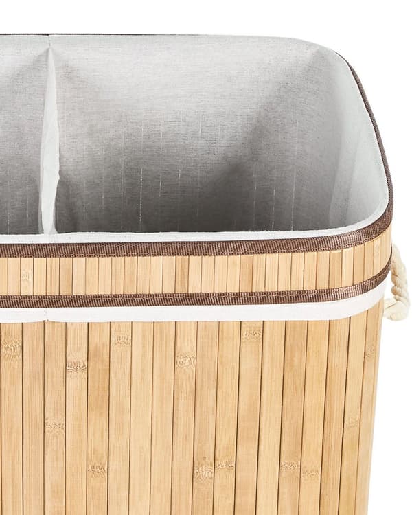 Kurv Lyst tre Bambus 60 cm Lokk med glidelås Håndtak 2 rom Boho Oppbevaring Skittentøyskurv Praktisk Tilbehør