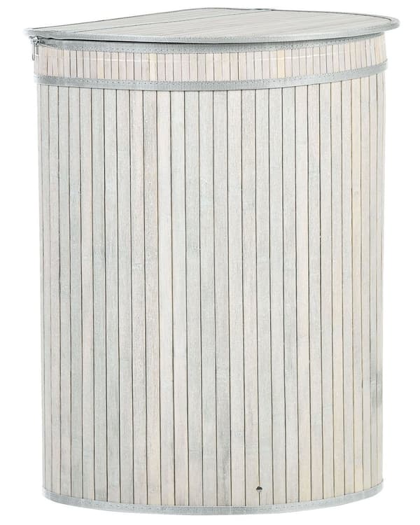 Kurv Grå Bambus 60 cm Lokk Håndtak 2 rom Boho Oppbevaring Skittentøyskurv Hjørnekurv Praktisk Tilbehør
