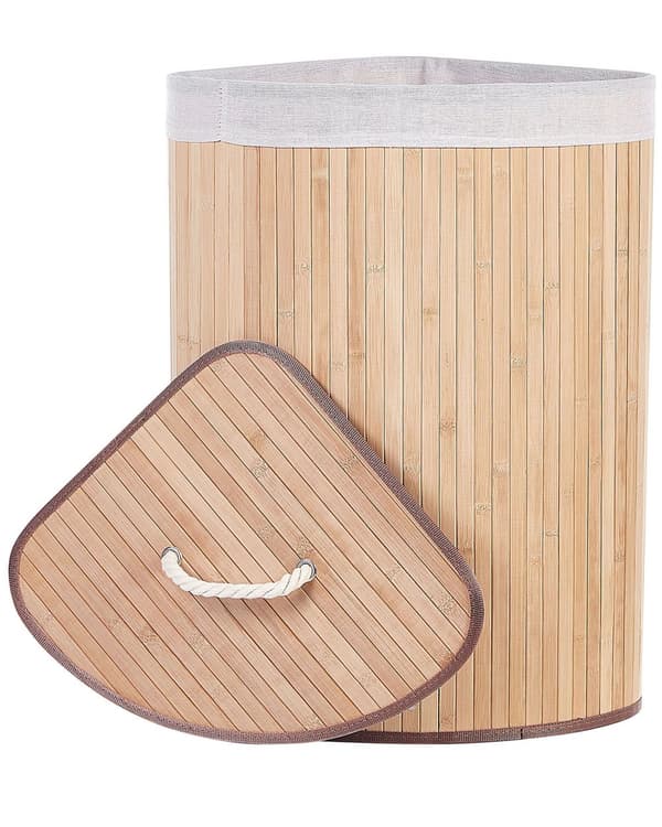 Kurv Lyst tre Bambus 60 cm Med lokk Boho Oppbevaring Skittentøyskurv Praktisk Tilbehør