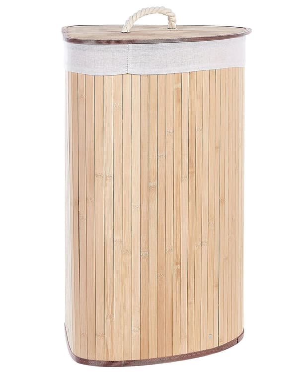 Kurv Lyst tre Bambus 60 cm Med lokk Boho Oppbevaring Skittentøyskurv Praktisk Tilbehør