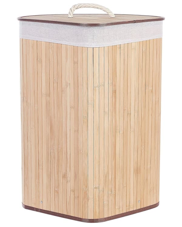 Kurv Lyst tre Bambus 60 cm Med lokk Boho Oppbevaring Skittentøyskurv Praktisk Tilbehør