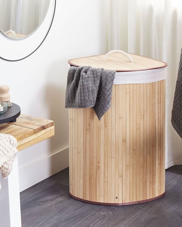 Kurv Lyst tre Bambus 60 cm Med lokk Boho Oppbevaring Skittentøyskurv Praktisk Tilbehør