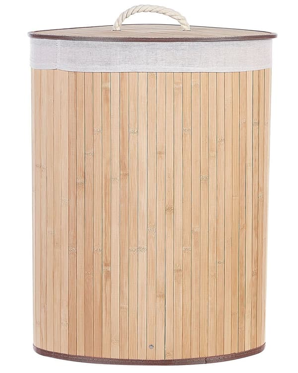 Kurv Lyst tre Bambus 60 cm Med lokk Boho Oppbevaring Skittentøyskurv Praktisk Tilbehør