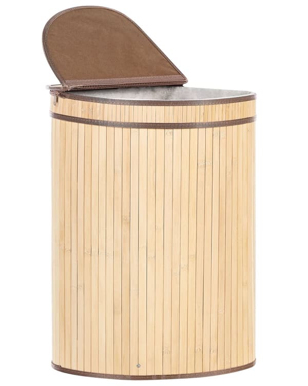 Kurv Lyst tre Bambus 60 cm Lokk Håndtak 2 rom Boho Oppbevaring Skittentøyskurv Hjørnekurv Praktisk Tilbehør