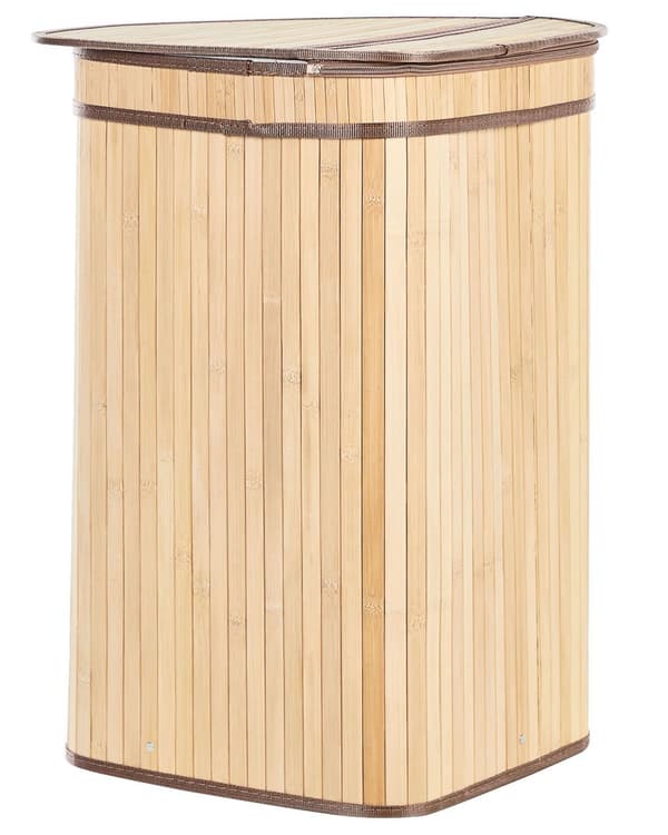 Kurv Lyst tre Bambus 60 cm Lokk Håndtak 2 rom Boho Oppbevaring Skittentøyskurv Hjørnekurv Praktisk Tilbehør