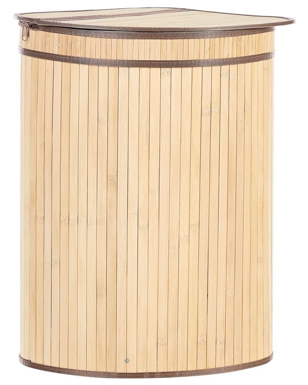 Kurv Lyst tre Bambus 60 cm Lokk Håndtak 2 rom Boho Oppbevaring Skittentøyskurv Hjørnekurv Praktisk Tilbehør